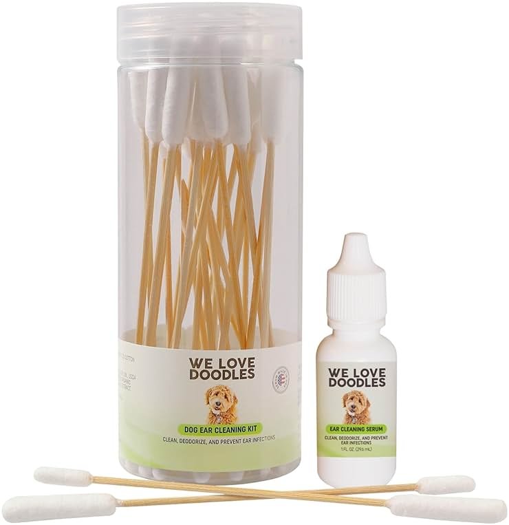 We Love Doodles Dog Ear Cleaning Solution Kit | Prevent Infections | Natural | Made in USA | Ear Drops for Dogs | Itching, Deordoring, Yeast & Mites Infection (Serum + 25 Swabs) - Product Image