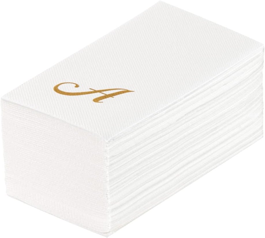 Restaurantware Linen-Feel Napkins 50 Count 15.75 x 7.87 Inches Paper Disposable Dinner Napkins Elegant Airlaid Design Gold - Product Image