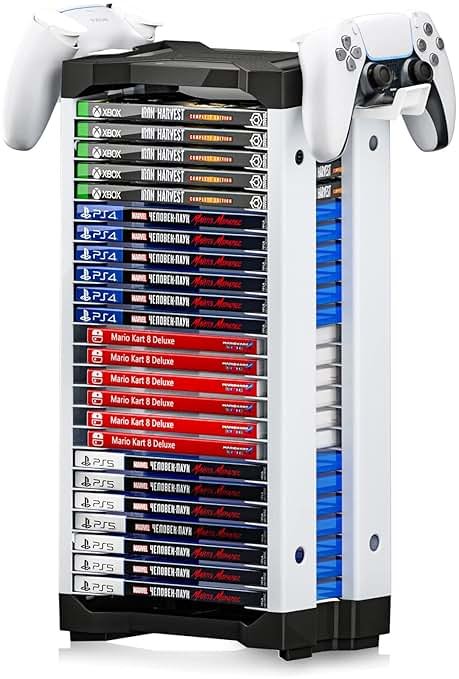 Nargos Video Game Storage Tower Universal for PS5/PS4/PS3/PS2/Xbox One/Xbox 360 And Xbox Series X/S/Wii/Switch/Switch 2 Game Cases, DVD And Blu-Ray Disks, Organizer Para Juegos, Regalo Gamer (23 Pcs) - Product Image