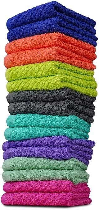 ZUPERIA Zigzag Multicolor Wash Cloths -16 Pack -12" x 12"- Highly Absorbent Soft Washcloths for Face, Gym Towels, Hotel Spa Quality, Reusable & Multipurpose Wash Cloth Towels - Product Image
