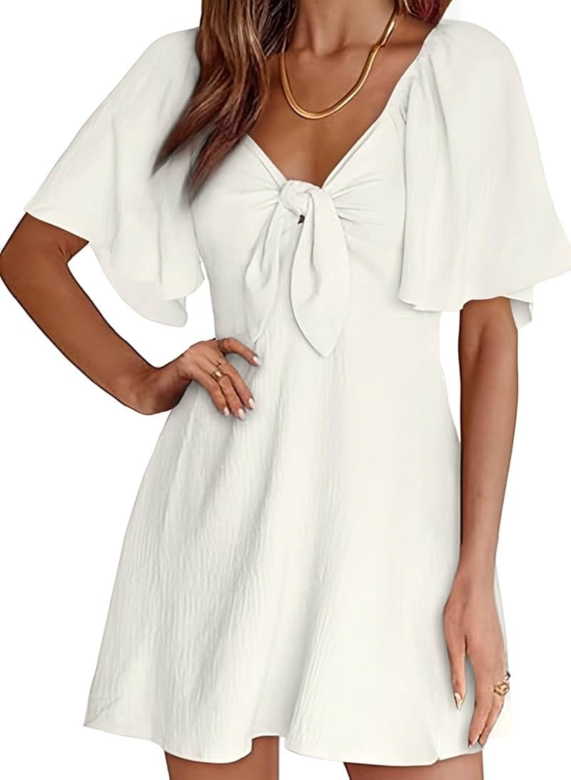Dokotoo Womens Dresses 2026 Spring Summer Deep V Neck Elegant Cocktail Bow tie Mini Dress S-XL - Product Image