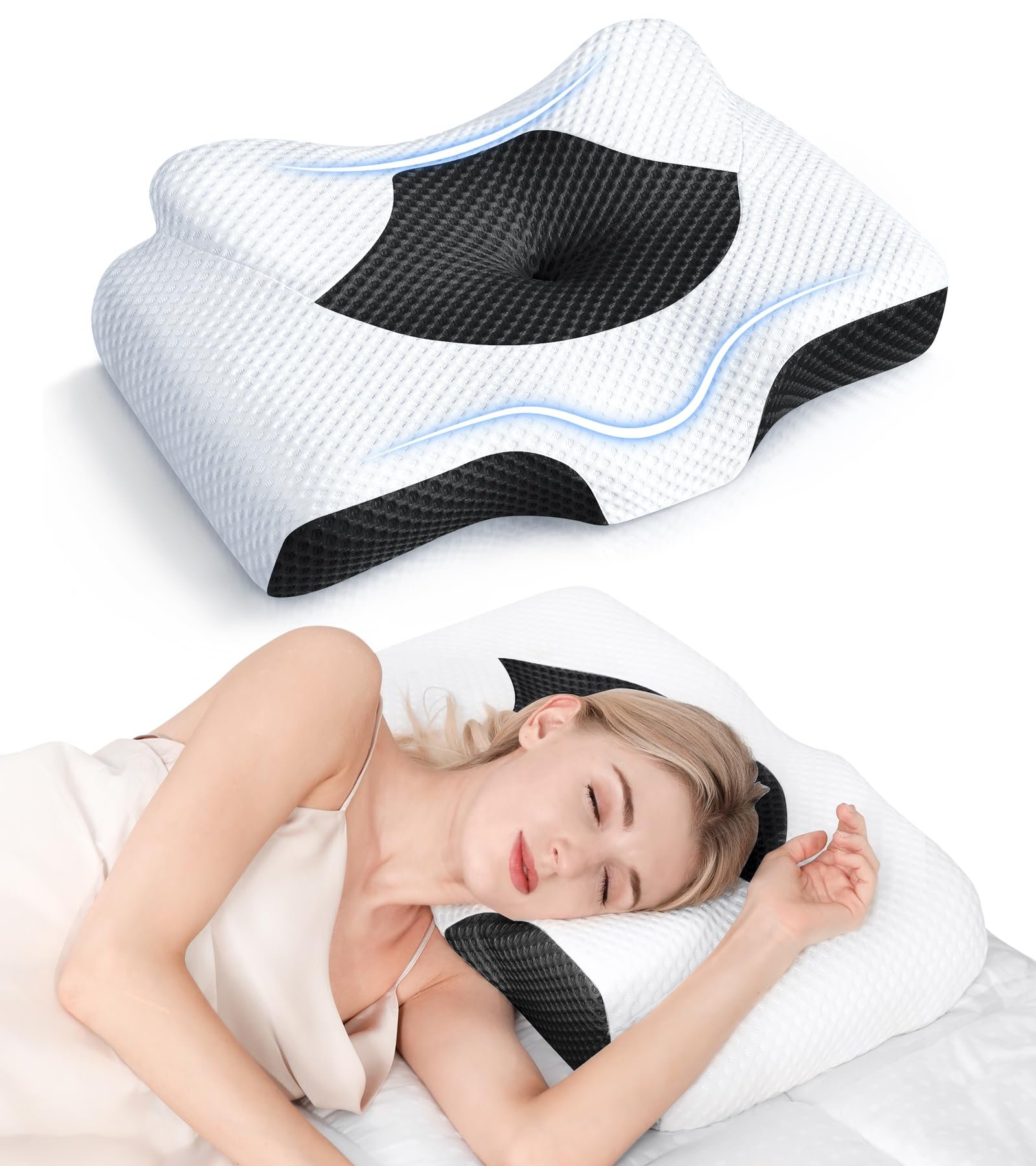 Osteo Cervical Pillow for Neck Pain Relief, Hollow Design Odorless Memory Foam Pillows with Cooling Case, Adjustable Orthopedic Bed Pillow for Sleeping, Support for Side Back Sleepers - Product Image