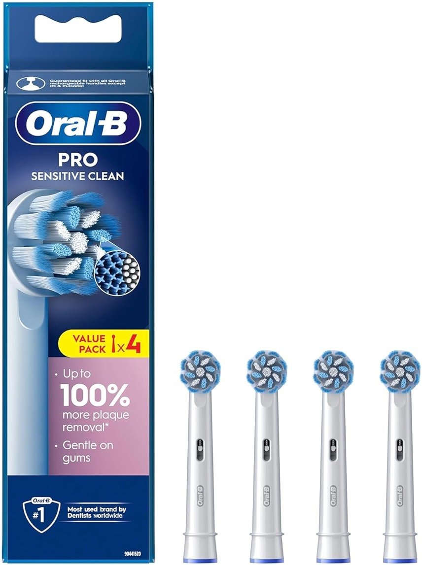 Oral-B Pro Sensitive Clean Replacement Brush Heads, Pack of 4, Extra Soft Bristles, Compatible with Oral-B Electric Toothbrush Handles (International Version) - Product Image