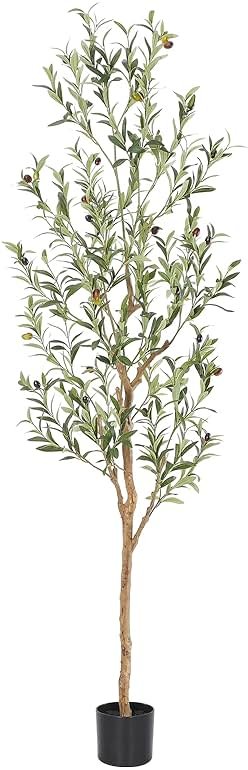 Bellacat Faux Olive Tree 6ft，Olive Trees Artificial Indoor with Natural Wood Trunk and Realistic Leaves and Fruits. 6 Feet(72in) Fake Olive Tree for Home House Office Décor. - Product Image