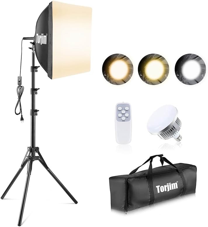 Torjim Softbox Photography Lighting Kit, 16'' x 16'' Professional Softbox Lighting Kit with 85W 3000-7500K LED Bulbs, Studio Lights for Photography/Video Recording/Live Streaming/Portraits Shooting - Product Image