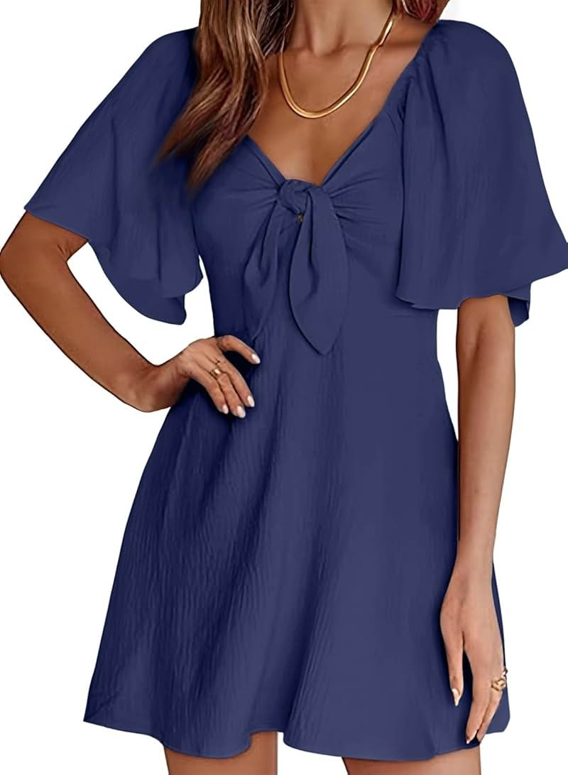 Dokotoo Womens Dresses 2026 Spring Summer Deep V Neck Elegant Cocktail Bow tie Mini Dress S-XL - Product Image