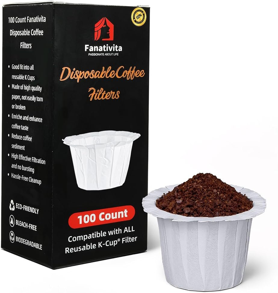 100 Count Fanativita K Cup Coffee Filters Disposable for Keurig Single Cup, Compatible with All Reusable K Cups (White) - Product Image