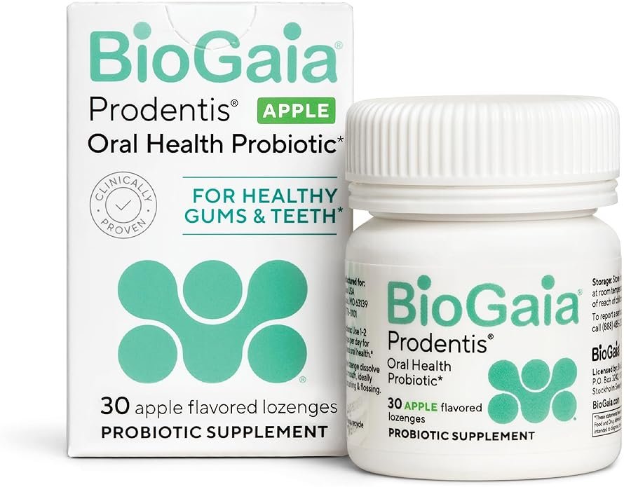 BioGaia Prodentis | Oral Probiotics | Promotes Healthy Gums & Teeth | Defends Against Bad Breath & Dental Problems | Improves Oral Health | Apple Flavored | 30 Dental Probiotic Lozenges - Product Image