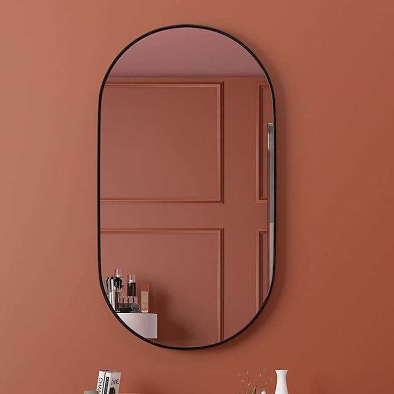 LOJOO Oval Wall-Mounted Mirrors, Metal Frame Makeup Shaving Bathroom Mirrors, Modern Hanging Vanity Mirror for Bedroom, Living Room and Entryway (Color : Black, Size : 40x70cm) - Product Image