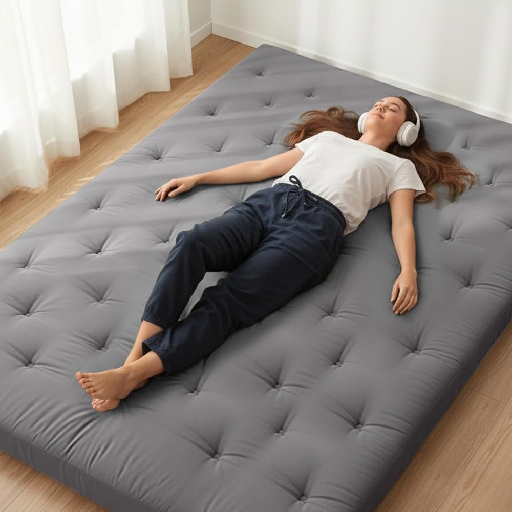 ZonLi Japanese Floor Futon Mattress Queen Size 80"x 60", 100% Cotton Cover 2.5'' Thicken Tatami Mattress, Foldable Sleeping Pad, Portable Dormitory Tatami Mat(Grey) - Product Image