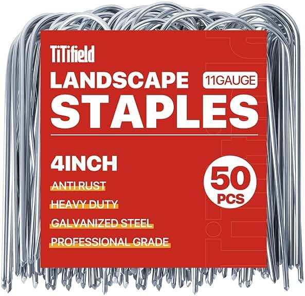 TiTifield U Shape Garden Stakes 50 Packs 4 Inch 11 Gauge Irrigation Tubing Stakes, Heavy Duty Galvanized Landscape Staples for Tube, Lawns, Landscape Fabrics,Irrigation Hose and Weed Barriers - Product Image