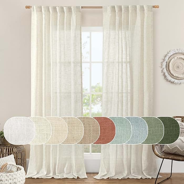 LAMIT Natural Ivory Semi Sheer Linen Curtains 84 inch Long, Cream White Light Filtering Living Room Panels Back Tab and Rod Pocket Neutral Drapes for Bedroom/Farmhouse, 2 Panels, 52 x 84 Inch - Product Image