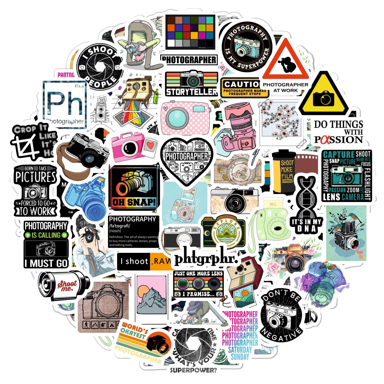 BulbaCraft 100Pcs Photography Stickers, Camera Stickers for Water Bottles, Laptop, Scrapbooking, Planners — Photographer Gifts Women, Camera Gifts for Photographers Women & Men - Product Image