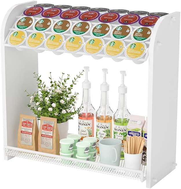 Lixple Coffee Pod Organizer for Countertop, Bamboo K Cup Holder, Easy Assembly Coffee Station Organizer for Home Office Coffee Bar, White - Product Image