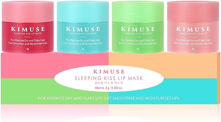 KIMUSE Lip Mask Set, 4PCS Lip Sleeping Mask Overnight Treatment Lip Care Products, Moisturize & Nourish, Flaky, Cracked Dry Lips, Intense Hydration with Shea Butter (SET) - Product Image