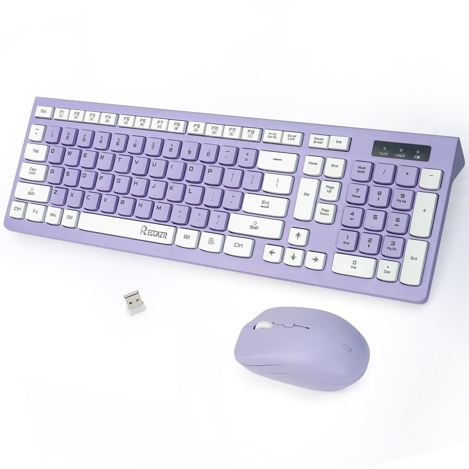 Wireless Keyboard and Mouse Combo, Full-Sized Wireless Keyboard and Adjustable DPI Mouse, 2.4GHz USB Receiver, Silent Keyboard and Mouse for PC, Windows, MAC, Desktop, Laptop(Purple) - Product Image