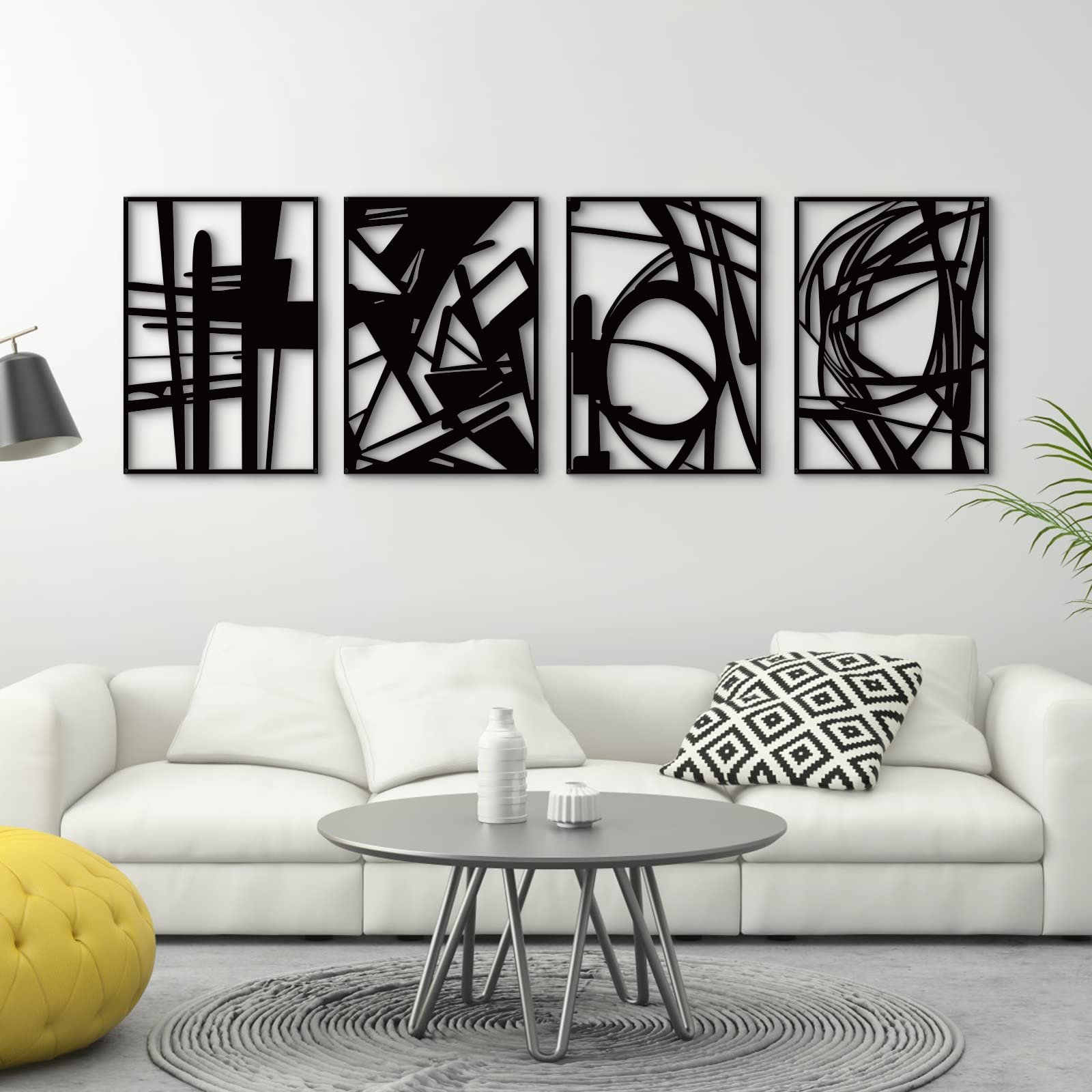 Glamativity 4 Pack Black Abstract Metal Wall Art, Minimalist Décor Single Line Art Wall Décor, 3D Textured Metal Wall Sculptures, for Living Room Bedroom Bathroom Study Room (Black Abstract, M Size 16 x 11'') - Product Image