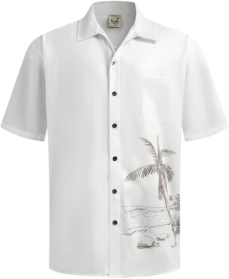 Hardaddy Men's Hawaiian Shirt Short Sleeves Coconut Printed Button Down Summer Beach Casual Shirts - Product Image