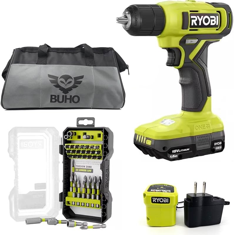 Ryobi ONE+ 18V Drill Kit with Battery, Charger, Bit Set & Bag - Product Image