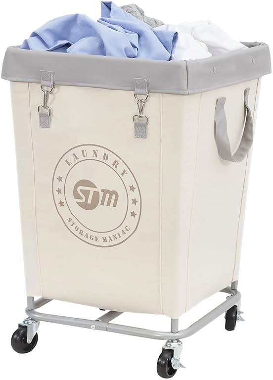 STORAGE MANIAC Commercial Laundry Hamper with Heavy Duty Steel Frame, 160 L Industrial Clothes Basket Cart with Wheels for Hotel, Home, Laundry Room, 18''L x 18''W x 31''H, Medium Beige - Product Image