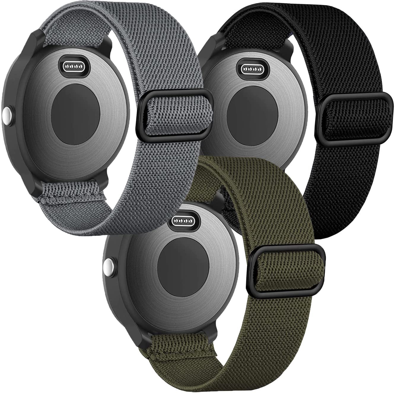 Elastic Bands for Garmin Forerunner 55/165/645/245 Music Watch Band, Garmin Vivoactive 6/5/3 Bands, 20mm Nylon Sport Wristband for Garmin Venu/Sq/Sq 2/Vivomove HR/Sport Men Women 3Pack - Product Image