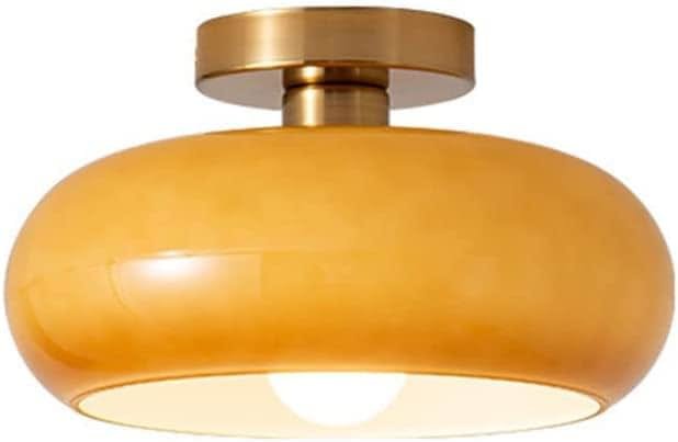 ZALORD Nordic Vintage Ceiling Light Fixture Denmark Mid Century Modern Nostalgia Semi Flush Mount Ceiling Light with Orange White Glass Shade for Restaurant Cafe Loft Bedroom Hallway 10.6inch - Product Image