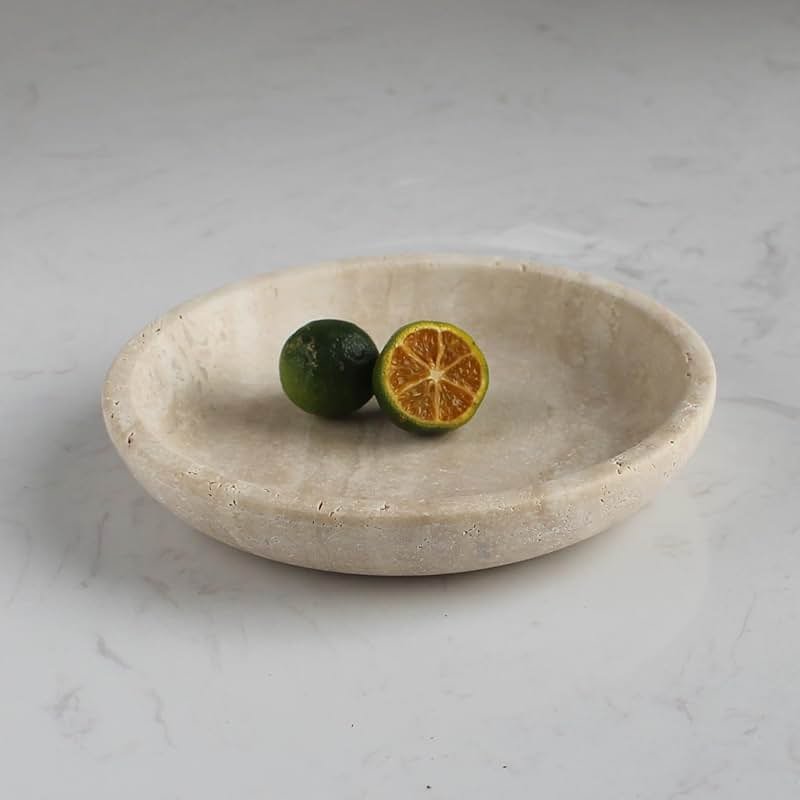 Natural Marble Travertine Ring Dish Jewelry Tray 5.5" for Women, Marble Trinket Dish for Key Earring Nightstand, Mother's Day Engagement Birthday Gift - Beige Travertine - Product Image