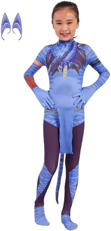 LG LOUIS GARDEN Avatar Costume for Kids, Anime Costume Halloween Cosplay Jumpsuit Tights Bodysuit Stage Costumes for Children Girls Boys - Product Image
