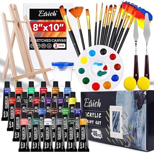 ESRICH Acrylic Paint Set,46 Piece Professional Painting Supplies with Paint Brushes, Acrylic Paints, Easel, Canvases, Palette, Paint Knives, Brush Cup and Art Sponges for Hobbyists and Beginners - Product Image