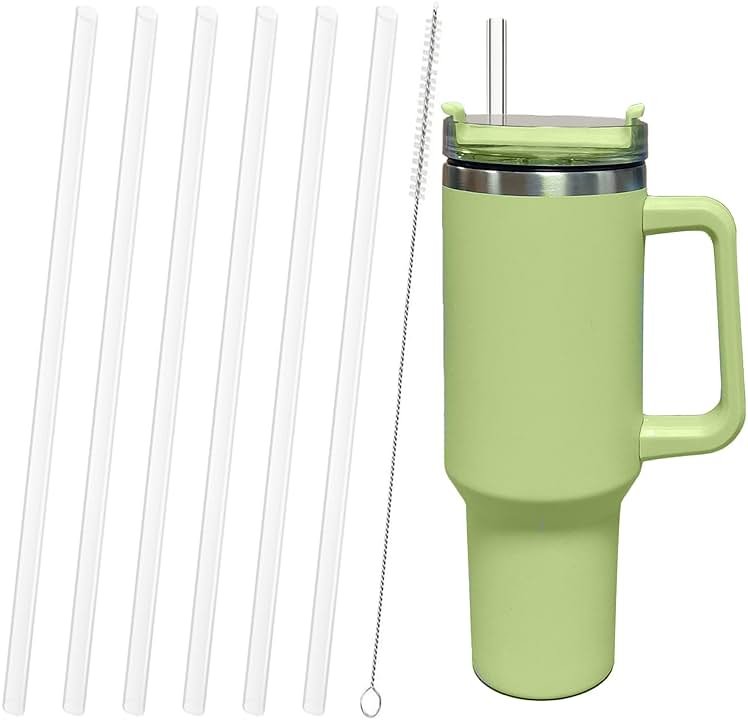 Replacement Straw Compatible with Stanley 40 oz 30 oz Cup Tumbler, 6 Pack Reusable Straws for Stanley 40 oz Tumbler with Handle, Straws with Cleaning Brush for Stanley Accessories, Plastic, Clear - Product Image