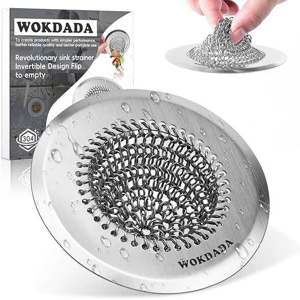 Revolutionary Kitchen Sink Drain Strainer/Patented Reversible Chain Mesh, Effortless Cleaning & Debris Catcher, Large Capacity, Anti-Clog, 304 Stainless Steel & Rust-Proof/Handmade - Product Image