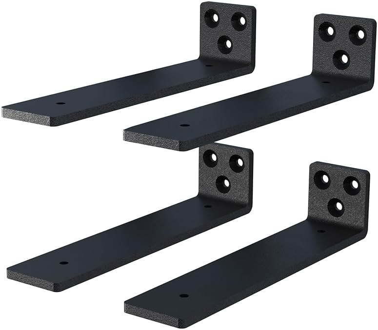 NEODROP 6 Inch Floating Shelf Brackets, Heavy Duty Hidden Bracket for Wall, Mantel, Bookshelves, Black Powder Coated Steel, 4-Pack - Product Image