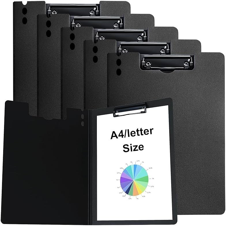 CATOOMUU Clipboard Folder 5 Pack Black Flip Cover Metal Clip, 360° Foldable Writing Board, Frosted PP Letter/A4 Size, Portable File for Office Nurse Teacher Student Contractor Home School - Product Image