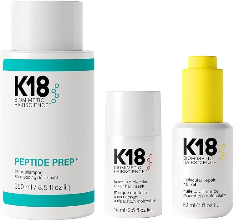 K18 Detox & Repair Bundle - Leave-In Repair Hair Mask, 4-Minute Speed Treatment(15ml), Color Safe Detox Clarifying Shampoo (8.5oz) to remove build up, and Weightless Hair Strengthening Oil (30ml) - Product Image