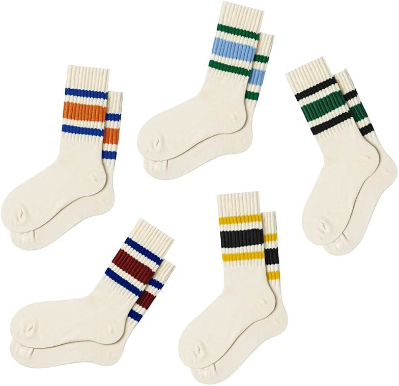 Fszsaa Fun Novelty Retro Striped Crew Socks For Women Sporty Calf Casual Cotton Tube Socks Women - Product Image