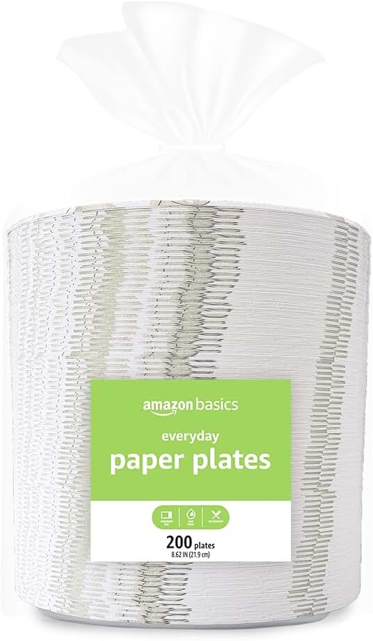 Amazon Basics Everyday Paper Plates, 8.62 Inch, Disposable, 200 Count, Packaging May Vary - Product Image