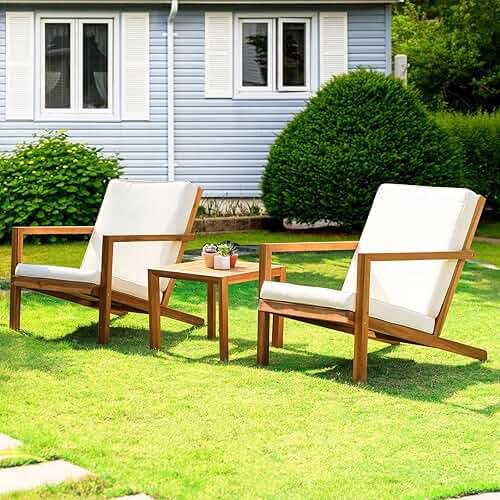 IDZO Natural 3-Piece Patio Bistro Sets with Foldable 400lbs Weight Chairs, a 220lbs Shelf Table, Made from FSC-Certified Acacia Wood, Featuring Washable Cushions and an Ergonomic Design - Product Image