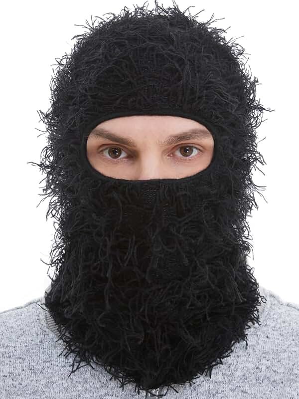 ROXUN Distressed Ski Mask Balaclava, Yeat Shiesty Fluffy Knitted Full Face Mask for Men/Women - Product Image