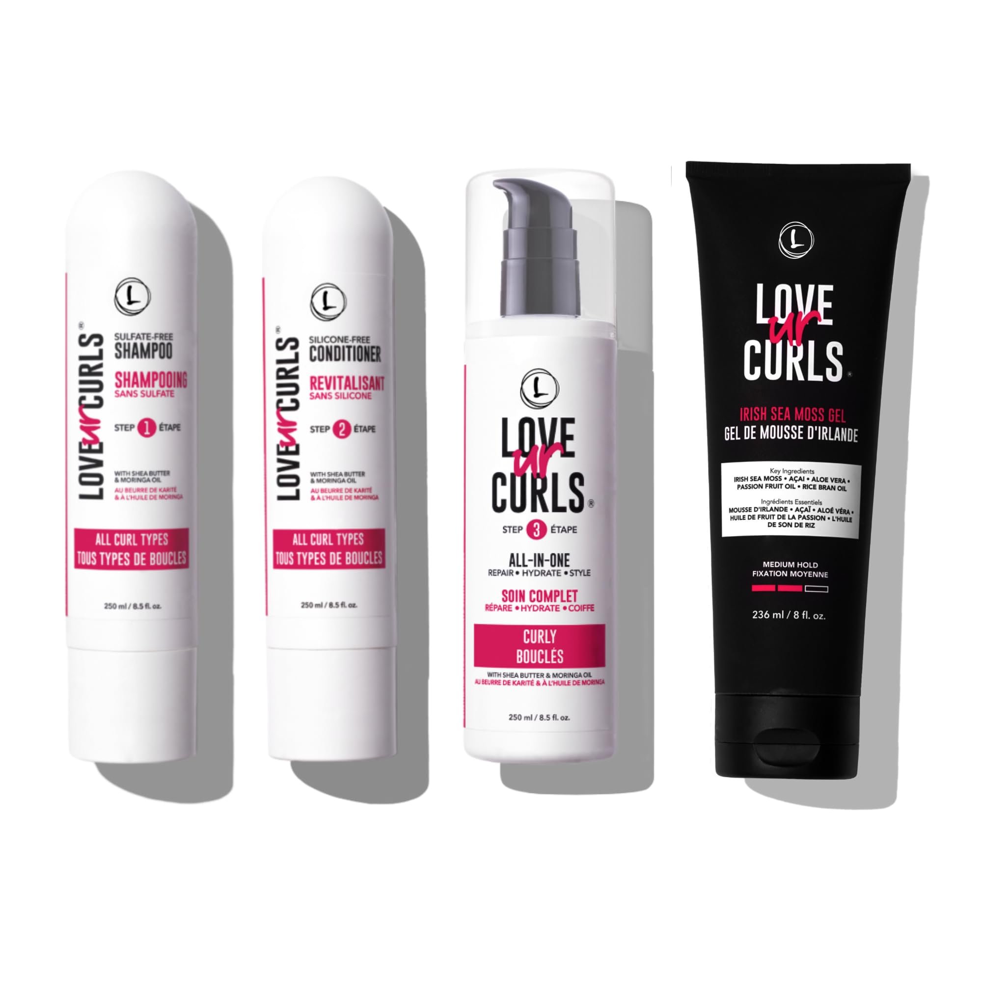 Love Ur Curls - Shampoo, Conditioner, Curly All In One Styler to repair, define and hydrate hair and Irish Sea Moss Gel for touchable hold - Product Image