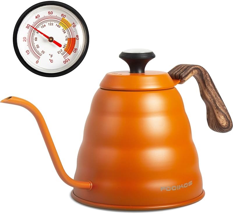 Fooikos Gooseneck Kettle with Thermometer for Pour Over Coffee & Tea, 42 fl oz, Premium Stainless Steel, Accurate Temperature Control, Ideal Spout for Precision Pouring, Compatible with Stovetops - Product Image