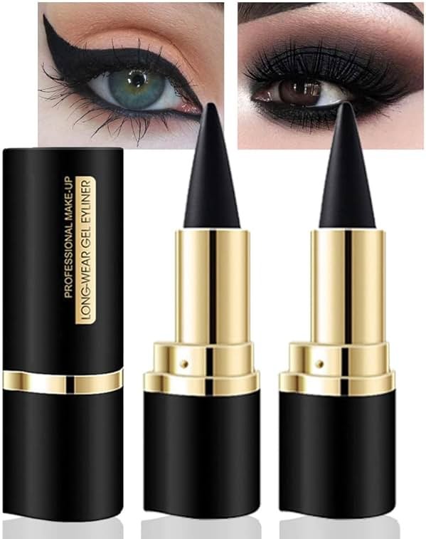 Kaely 2Pcs Gel Eyeliner Pencil, Natural Black Eyeliner Cream, Liquid Eye Liner Pencils for Older Women Waterproof, Smoky Eyeshadow Palette Goth Halloween Makeup Kit, delineador de ojos contra el agua - Product Image