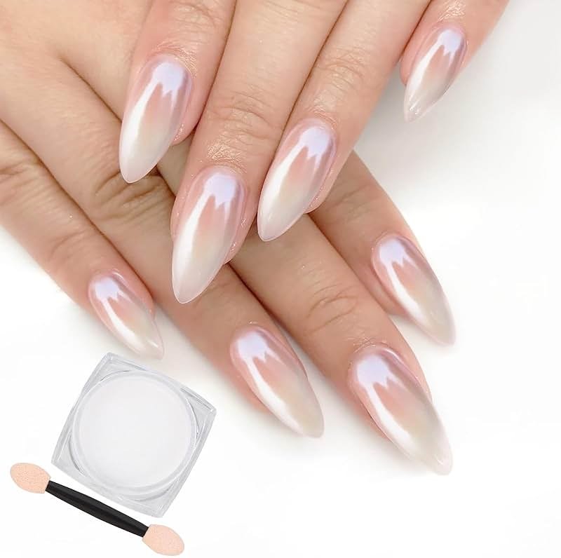 Artdone White Pearl Chrome Nail Powder,Iridescent Aurora Powder Metallic Mirror Effect Pigment Pearlescent Mermaid Pigment Pearl Glitter Dust Kit,Nail Art Decoration, Resin Craft - Product Image