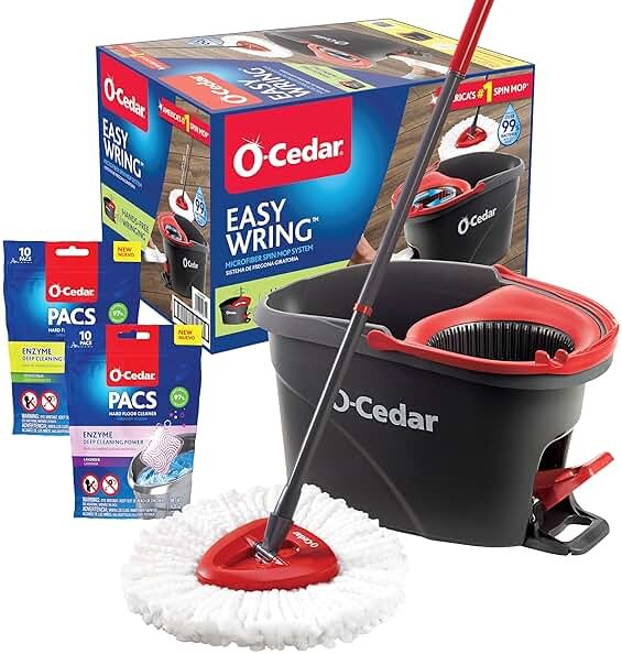 O-Cedar EasyWring Microfiber Spin Mop and Bucket Cleaning System + Citrus and Lavender Pacs (Variety Pack) - Product Image