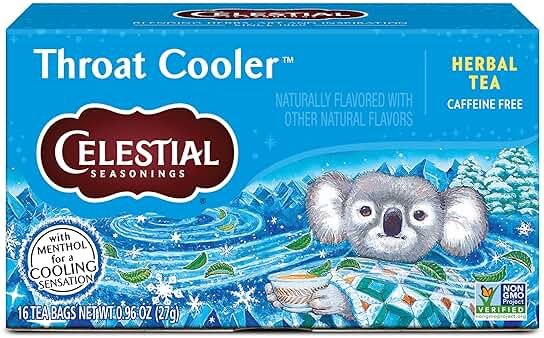 Celestial Seasonings Throat Cooler Herbal Tea, Caffeine Free, 16 Tea Bags Box - Product Image
