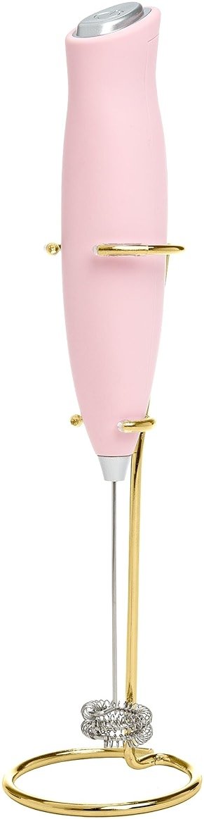 Paris Hilton Electric Handheld Milk Frother with Double Coil Head Whisk and Gold Metal Stand, Battery Powered (2 AA Batteries Required but Not Included), Pink - Product Image