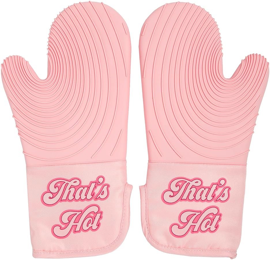 Paris Hilton Oven Mitt Set with Iconic That's HOT Design, Heat Resistant Pot Holders Featuring Non-Slip Textured Silicone Grips, 2-Piece Set, Pink - Product Image