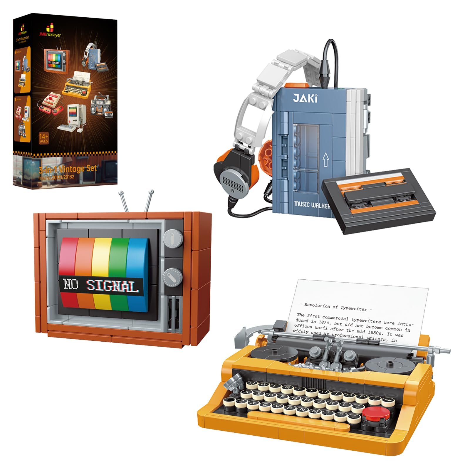 JMBricklayer Typewriter Walkman Television Building Toys 20131, Collectible Vintage Display Model Office Room Decor, Creative Hobbies Activity, Unique Gift Ideas for Adults Teens Kids(660 Pieces) - Product Image