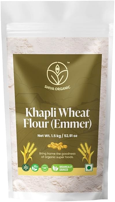 Shiva Organic Raw Khapli Wheat Atta 52.91 oz (1.5kg) – Ancient Emmer Stone Ground Flour | Low Gluten Index and Rich Bran Whole Grain Baking Pack - Product Image