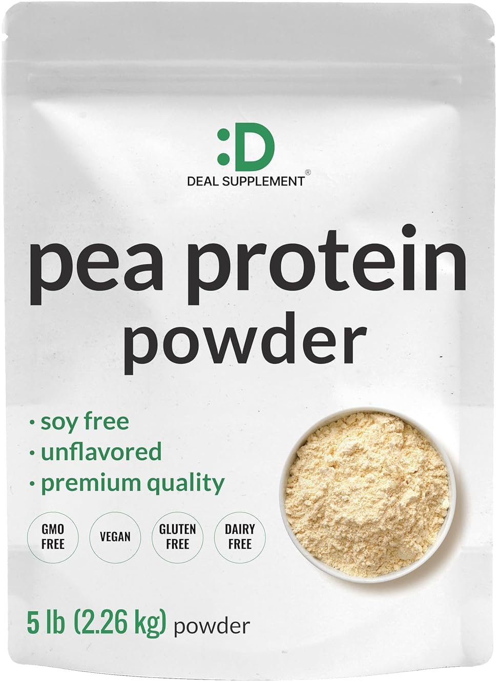DEAL SUPPLEMENT Unflavored Pea Protein Powder, 5lbs – Premium North American Grown Peas – Easily Digested Isolate Form – Great for Shakes, Bars, or Snacks – 27g Protein Serving, Soy Free, Vegan - Product Image