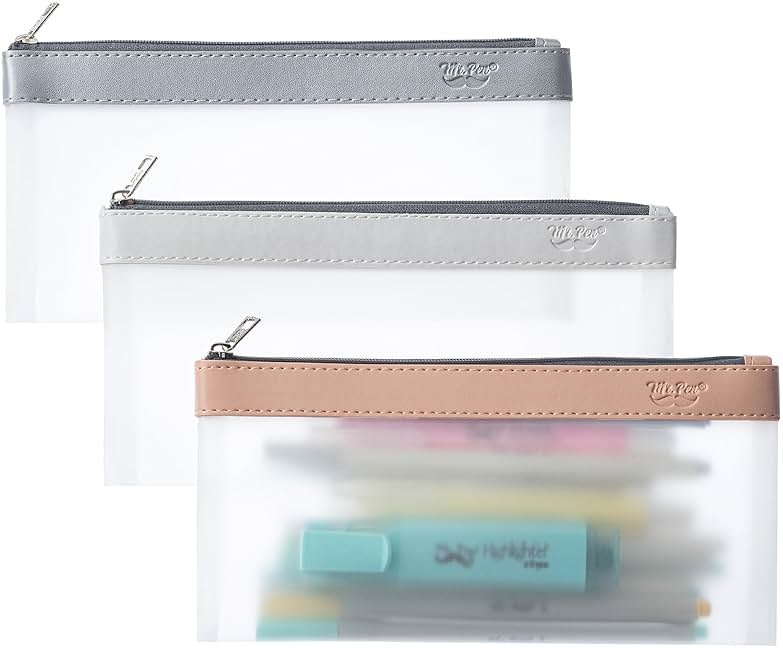 Mr. Pen- Clear Pencil Pouch, 8.50"x4.25", 3 Pack, Durable TPU Material, Medium Water-Resistant Pencil Bags with Smooth Zipper, Multipurpose Clear Pouch for Stationery, School, Office, Travel Supplies - Product Image